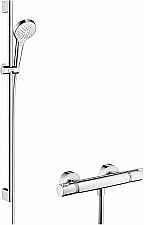 Hansgrohe Croma Select S douchecombinatie m. glijstangset m. Croma Select S Vario handdouche 90cm HOH=15cm m. Ecostat Comfort douchethermostaat wit/chroom 27014400