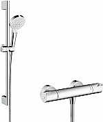 Hansgrohe Crometta douchecombinatie: m. Ecostat 1001 CL douchethermostaat m. glijstangset 65cm m. Crometta Vario handdouche chroom/wit 27812400