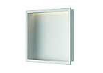 Luca Sanitair Inbouwnis 30x30x6,5cm in RVS met LED verlichting (3000 kelvin) en transformator IP67 Mat wit